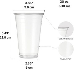 20 Oz Clear Plastic Cups PET Disposable Cold Cups for All Kinds of Beverages