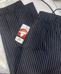 Chef Works Men’s Designer Baggy Chef Pants, Black W/ Wht Pinstripe, XL