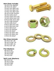 Grade 8 Hex Cap Screws Nuts Washers Fine Thread Zinc Yellow Assortment – 575PCS