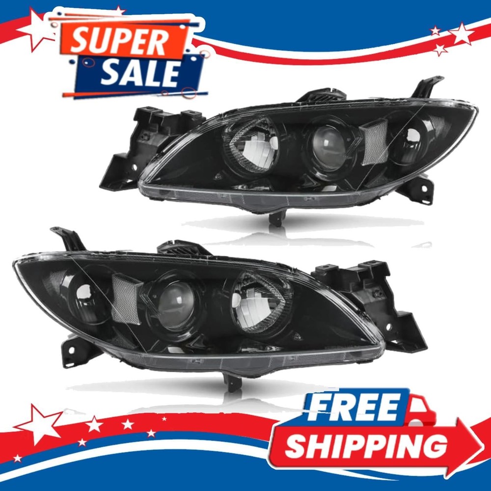Mazda 3 Headlight Pair Sedan 2004 2009 Motux Black Clear Lens Assembly