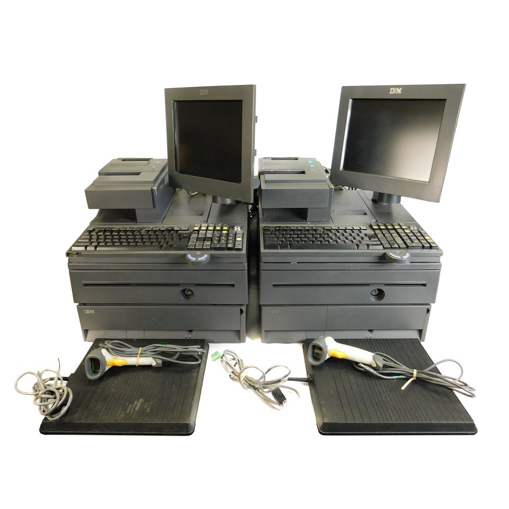 (2) IBM 4800-J22 POS System 700 Series Retail Cash Registers w/ Scanner and Pads