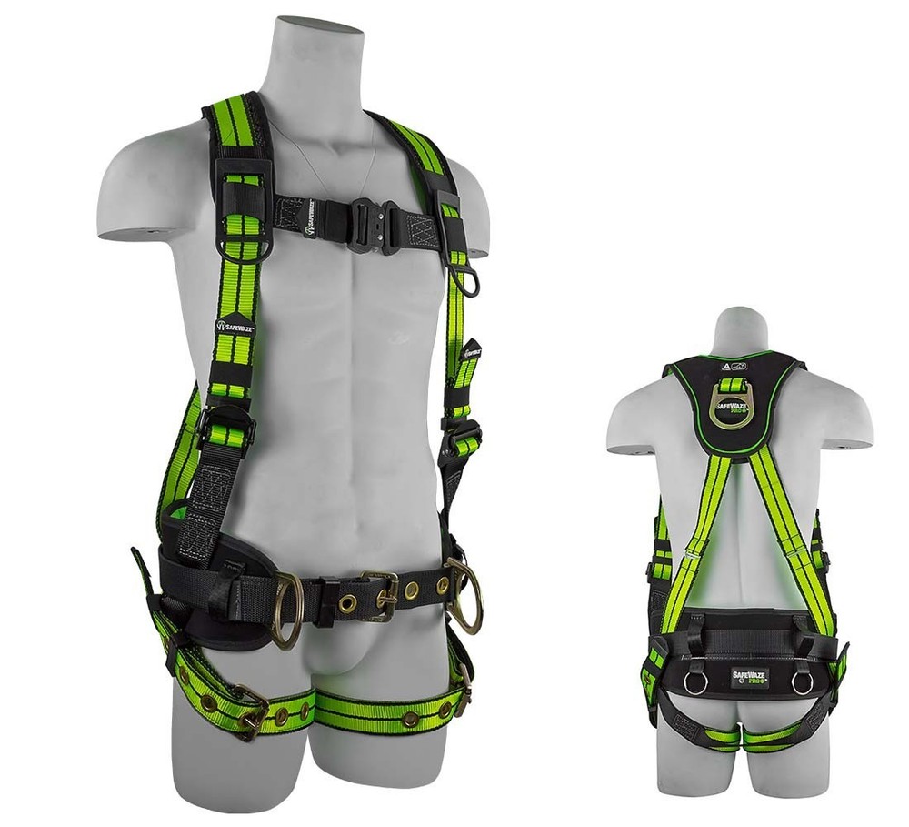 SafeWaze Full Body Construction Harness, Lime Green, Free Floating Waist Pad 2XL