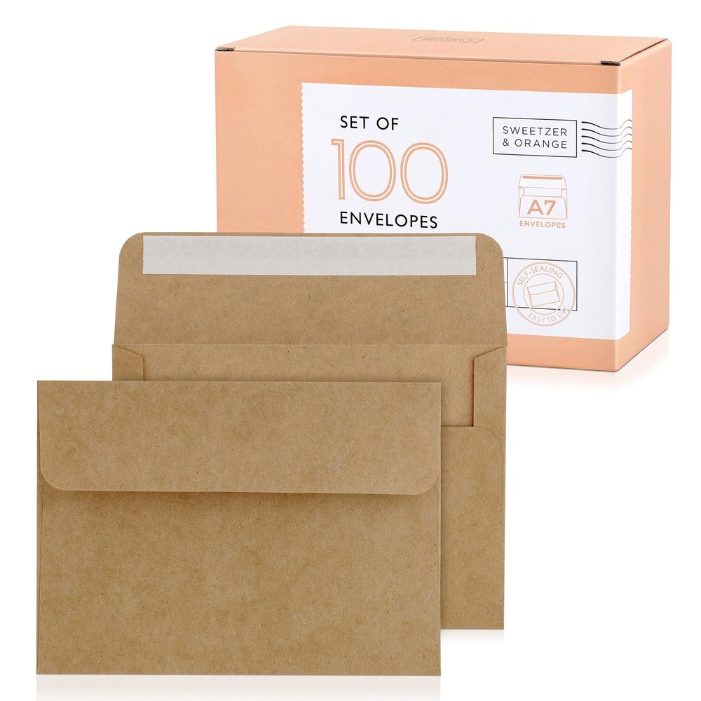 Sweetzer & Orange, Kraft Envelopes Self Seal. 100x Envelope with Box. Mailing…