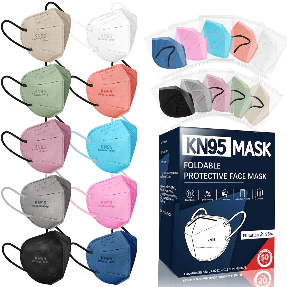 FENFEN KN95 Face Masks for Adults, 50 50 Count (Pack of 1), 10 Colors Morandi