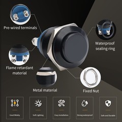 5pcs 19mm Momentary Push Button Switch IP65 Waterproof Aluminum Alloy