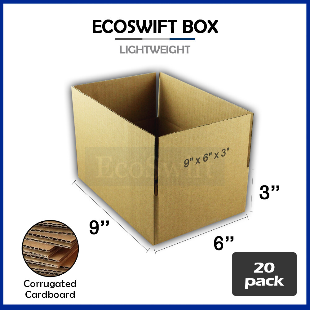 20 9x6x3 EcoSwift Cardboard Packing Moving Shipping Boxes Corrugated Box Cartons