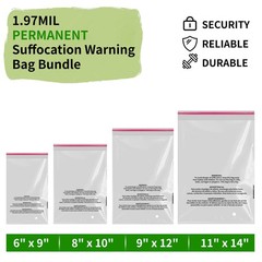 Clear Bags Resealable with Suffocation Warning Poly OPP Cello Merchandise Bags