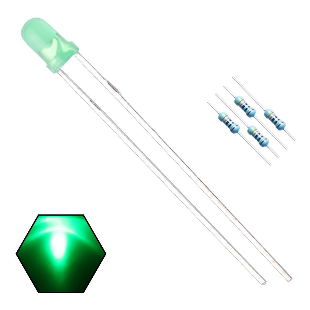 100 PCS 3mm Green Lights LED Diode Diffused Round Lens 100 PCS Resistor Set