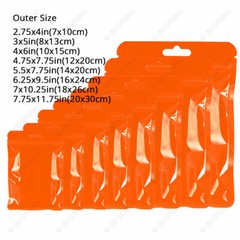 Multi-Size Clear Back Orange Front Glossy Mylar Flat Zip Lock Bag w/Euro Hole
