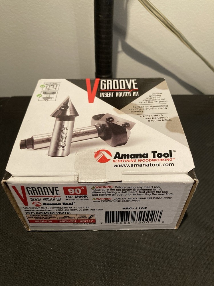 AMANA TOOL RC-1102 90° V-Groove CNC Insert Router Bit 1/2in Shank x 1-1/2in D V1
