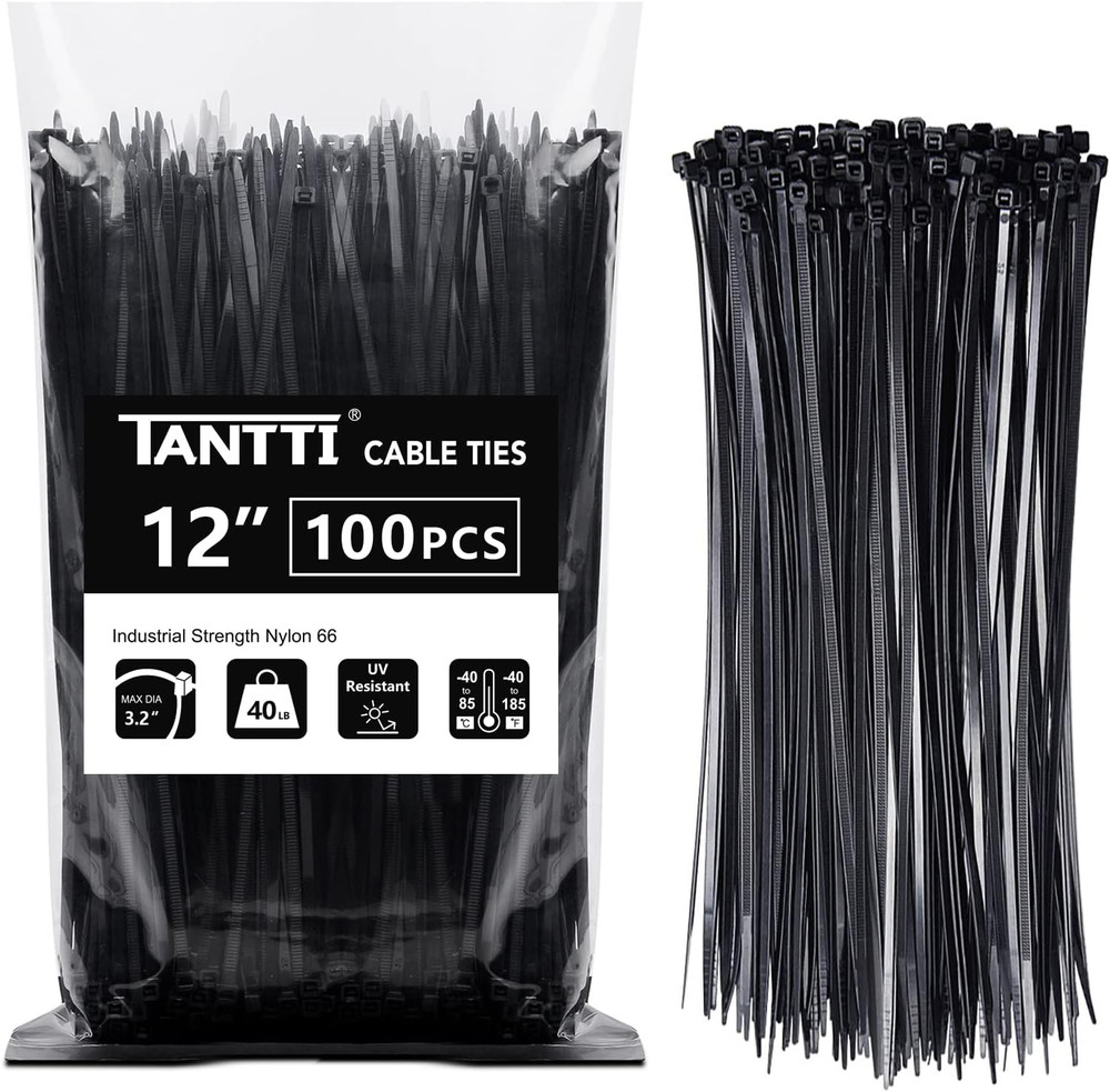 Zip Ties 12 Inch, Black Zip Ties 100 Pack, 40Lb, Cable Ties, Self-Locking Wire
