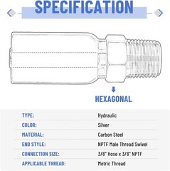 12 Pack 3/8″ Hydraulic Hose Fittings, 3/8″ I.D. Hose x 3/8″ NPTF Male with Prote