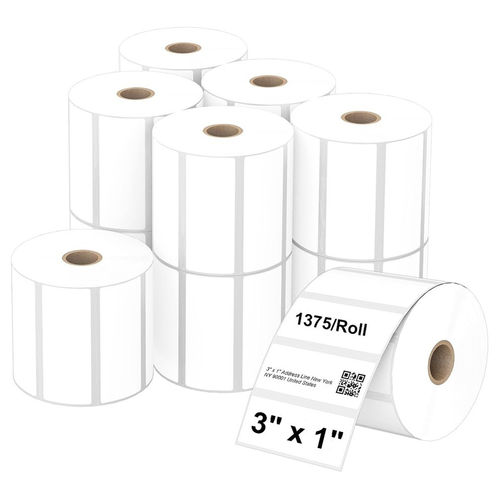 3″x1″ Direct Thermal Labels 1375/Roll Barcodes Shipping Stickers for Rollo Zebra