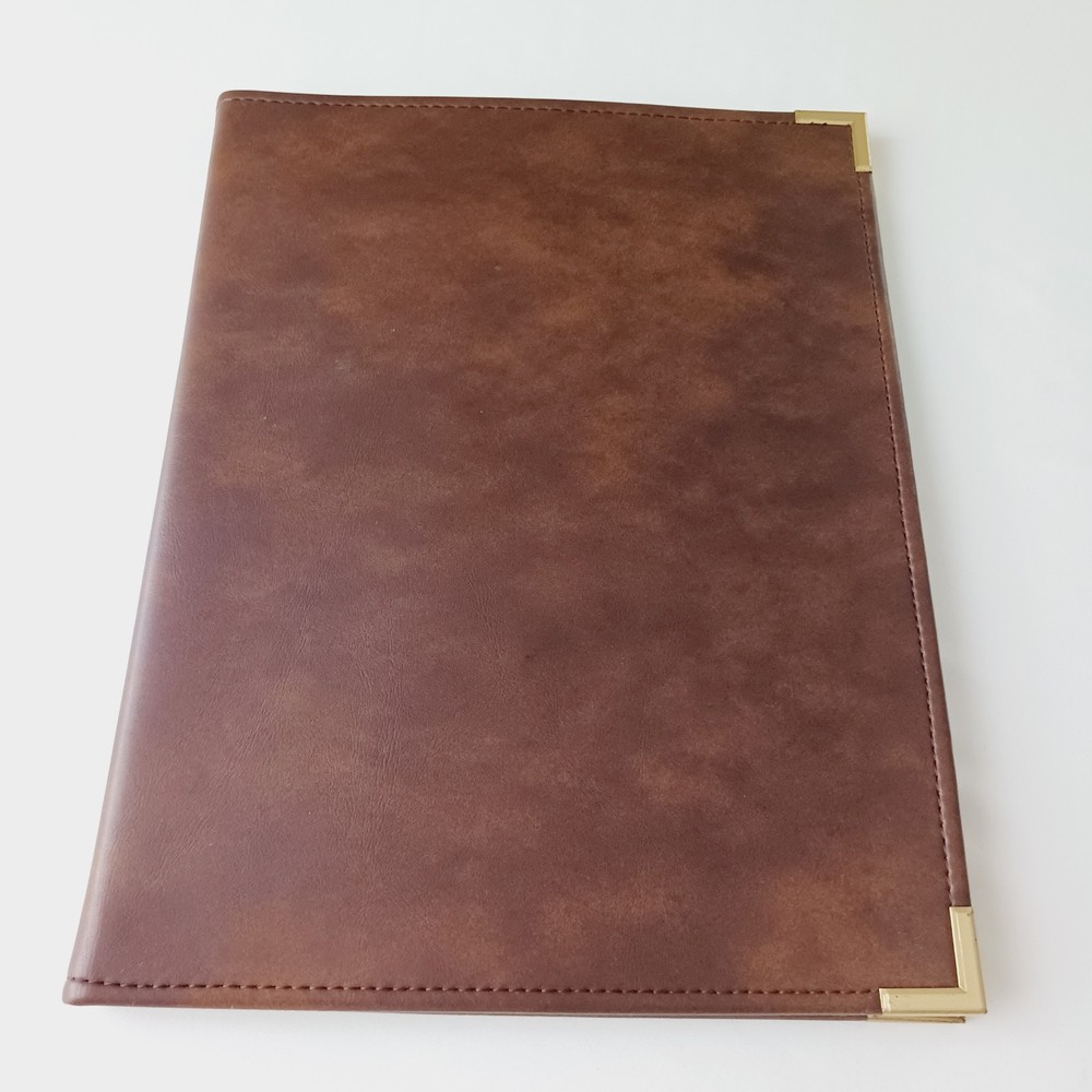 Vtg (1983) Hazel 12″x9.5″ Portfolio Binder Notepad Brass Corner Brown USA Oxford