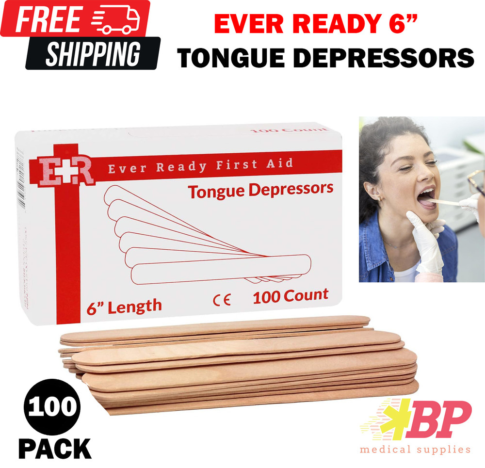 Ever Ready First Aid Wood 6″ Tongue Depressors Medical All Purpose – 100CT