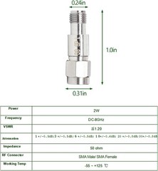 SMA Attenuator 10db 20db 5db 2W 50 Ohm DC-8GHz in-Line Provides from 1dB to 50dB