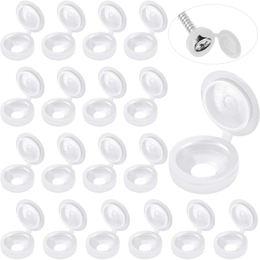 100 Pieces Hinged Screw Cover Caps Plastic Shutter Fold Screw Snap Covers Washer