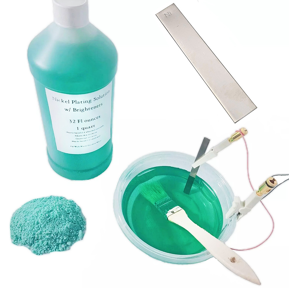 Nickel Plating Kit, 1 Quart Solution, Anode, Brighteners, Power Supply, Tutorial