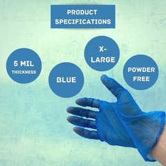 5 MIL Blue NON-Latex Powder-Free Vinyl Disposable Gloves, XLarge, 1000 pairs