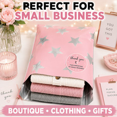 10×13 Pink Silver Stars Poly Mailers Boutique Shipping Bags Cute