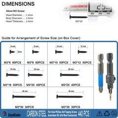 440PCS Flat Head Phillips Wood Screws Assortment Kit, Carbon Steel Self-Tappi…