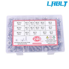 LABLT 240PCS Flanged Bolts and Nuts Kit Stainless Metric M5 M6 M8 14Common Sizes