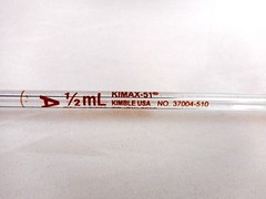 KIMAX-51 Glass Class A Bulb Reusable 1/2mL Volumetric Pipette Pipet 37004-510