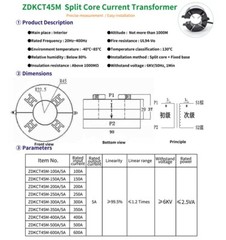 ZDKCT45M500A 600A 45mm Hole CT Split Core Transformer Low Voltage Current Sensor