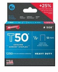 ARROW T50 GENUINE STAPLES 1/2-INCH 1250 PACK #508 BRAND MADE IN USA 4479192