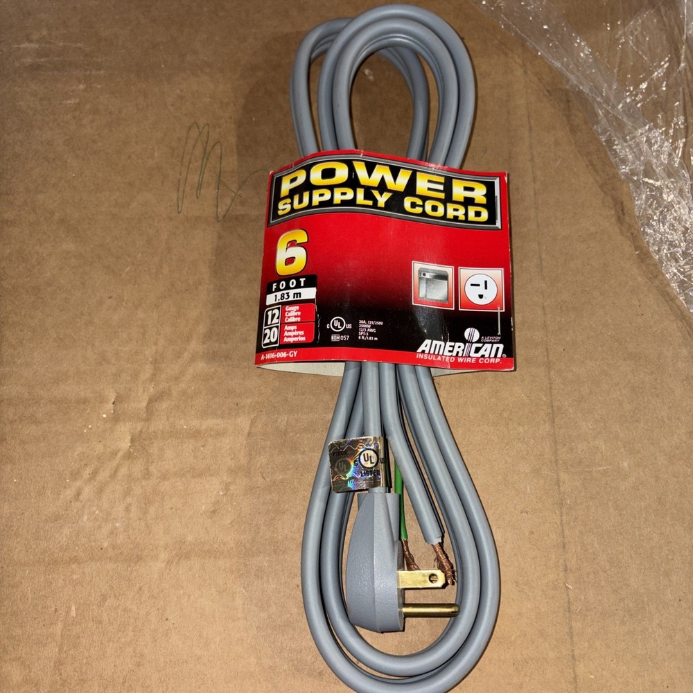 Power Supply Cord 6 Foot 12 Guage 20 Amps 125/250v A1416006GY, AMERICAN WIRE