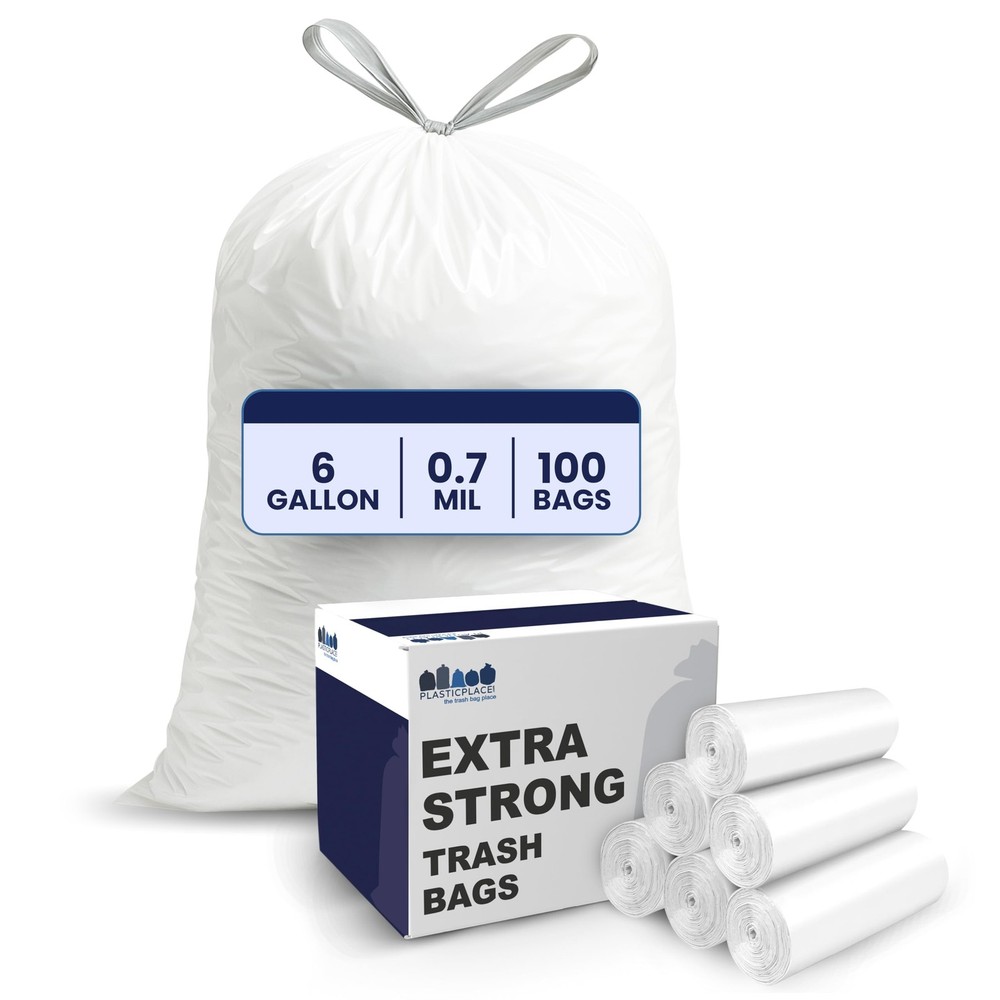 Plasticplace 6 Gallon Trash Bags White 100 Count (Pack of 1),
