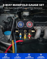 AC Gauges, 3 Way Manifold Gauge Set for R1234Yf R134A R410A Refrigerant, Automot