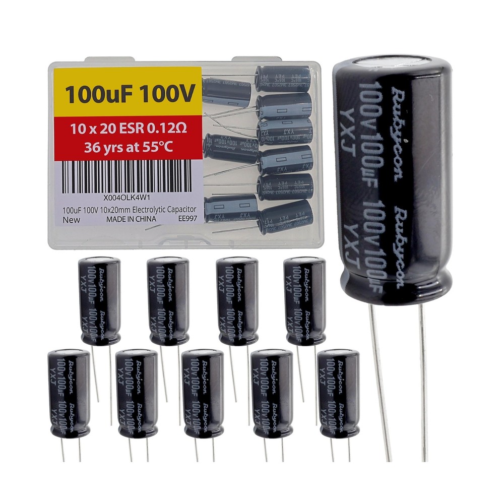 100uF 100V 10x20mm Rubycon Electrolytic Capacitor Low ESR 0.12Ω Long Life 3