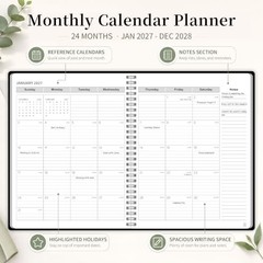 2027-2028 Monthly Planner, Jan 2027-Dec 2028, A4 2027 – Dec Black