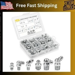 Metric Grease Fittings Kit, 60 Pcs Hydraulic Grease Zerk Assortment Kit