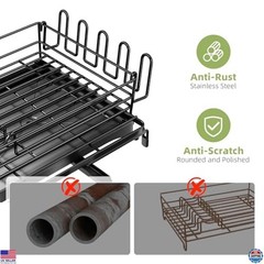 Dish Drying Rack Expandable, Large Sink Dish Rack with Utensil Holder and
