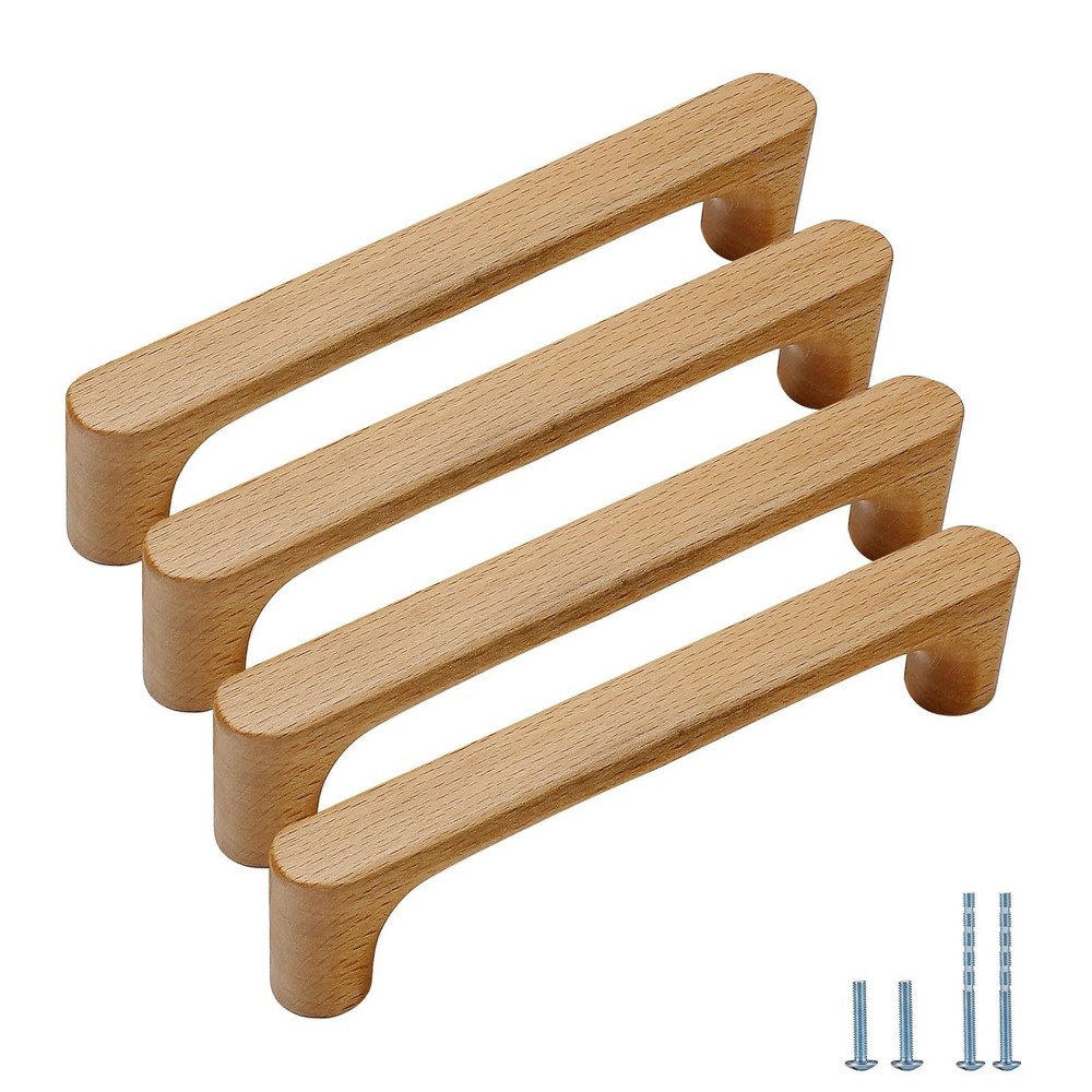 3.78 in beech 4 pcs Round Wooden Drawer Pulls cabinets Handle Kitchen Door