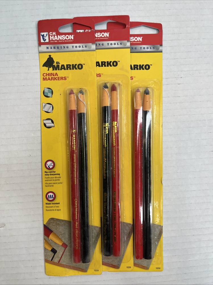 CH Hanson 10259 – El Marko China Marker-Red & Black 2Pcs. Carded 3 Sets