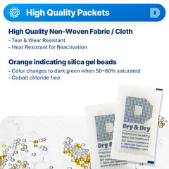 10 gram X 500 PK “Dry & Dry” Food Grade Orange Indicating Silica Gel Packets
