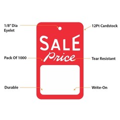 1000 Pack Sale Price Tags Unstrung 1.75×2.875 Inch Red White Retail Supply