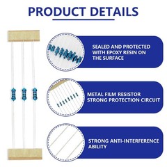 100 Pcs Clear Colored 1/4W 1K Ohm Metal Film Resistors for Easy Experimentation