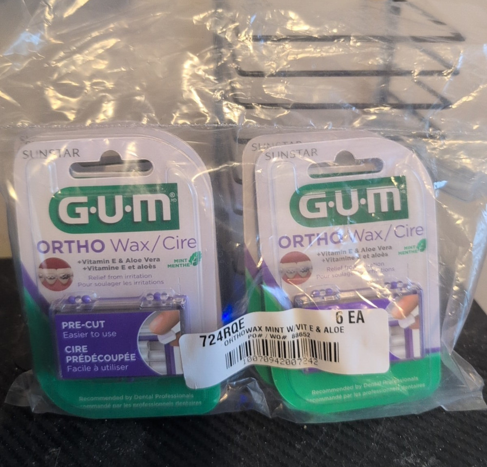 LOT OF 6 – GUM Ortho Wax / Cire Pre W/ Vitamine E- Cut Lot of 6 -NEW SEALED BAG