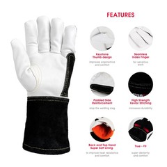 Premium Goatskin TIG Welding Gloves, True-Fit, High Dexterity, Size M/L/XL