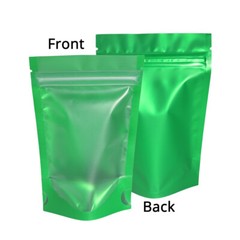 5x7in Matte Clear Front Green Back Mylar Reclosable Stand Up Pouches w/ Machine
