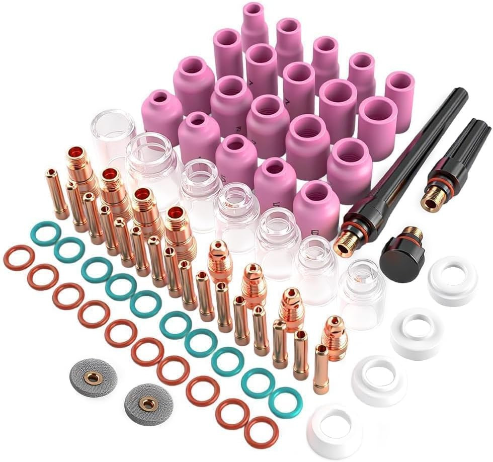 80Pcs TIG Welding Accessories, Alumina Ceramic Nozzle & Glass Cups, Stubby Gas L