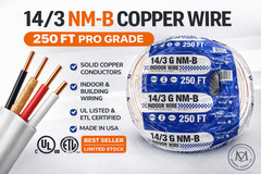 14/3 copper wire 250ft roll, different brands and colors for electricians