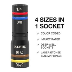 Klein 654QS KNECT Quad-16 Heavy Impact Flip Socket 6PC SAE/Metric (NEW SEALED)