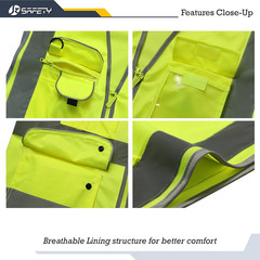 9 Pockets Class 2 High Visibility Zipper Front Safety Vest