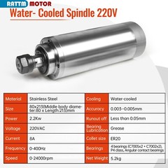 US SHIP】2.2KW 220V Water Cooled Spindle Motor ER20+VFD Driver+80mm Spindle Clamp