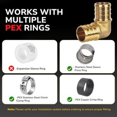 10 Pack 1″ PEX 90 Degree Elbow Brass Crimp Fittings NSF UPC Certified US